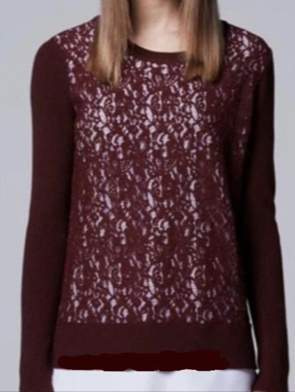 Simply Vera Vera Wang Lace-Front Crewneck Cosmic Rouge Red Shirt Hemline Top 2X